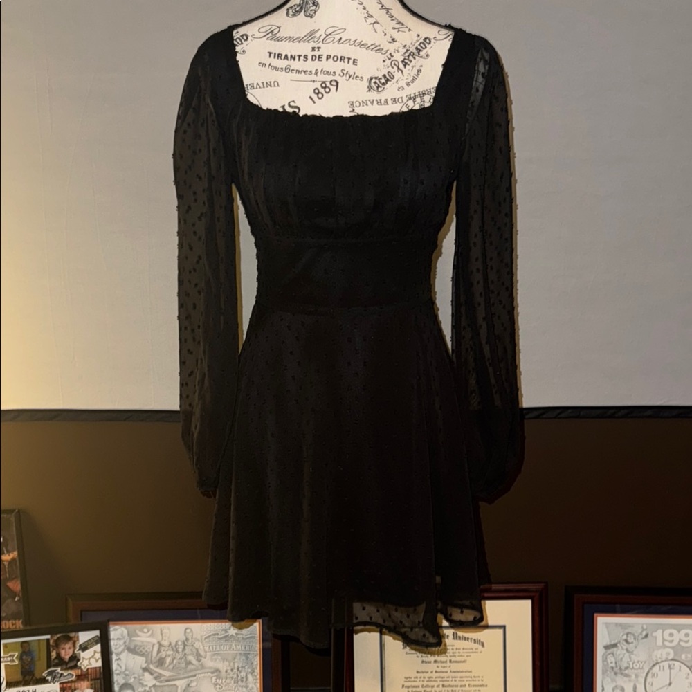 SHEIN Black Fit and Flare Cocktail Dress with Bishop Sleeves